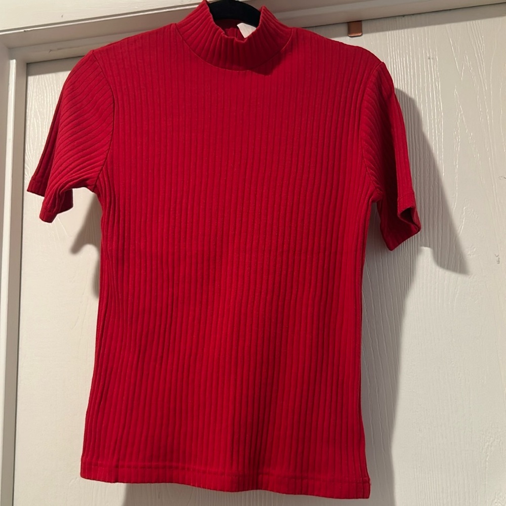 Ladies S Red Short Sleeve Ribbed Top